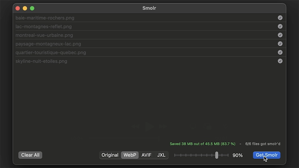 Screenshot of converting images on Smolr